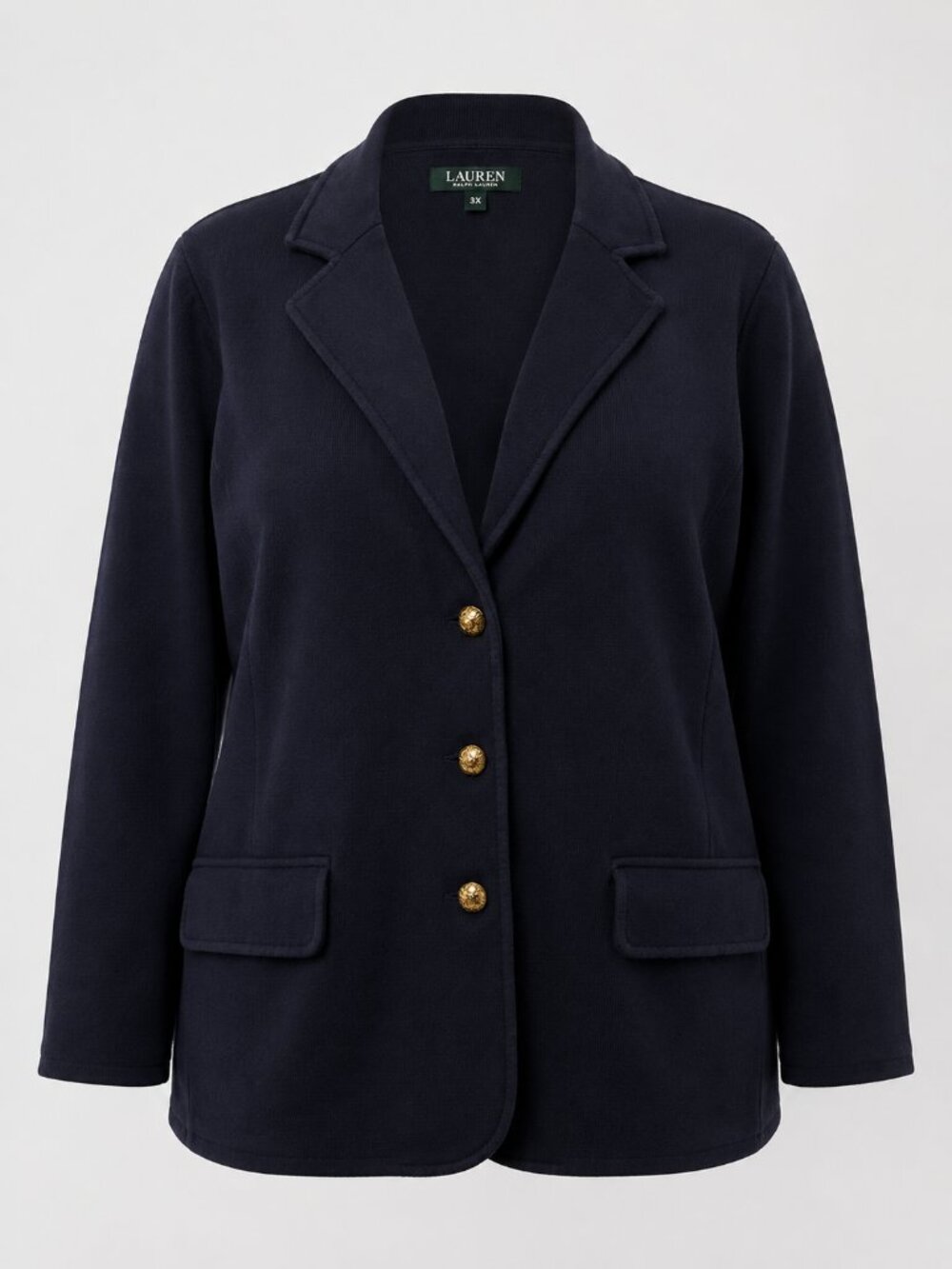 Lauren Ralph Lauren 3X Navy Knit Office Blazer Gold Crest Buttons Plus Size